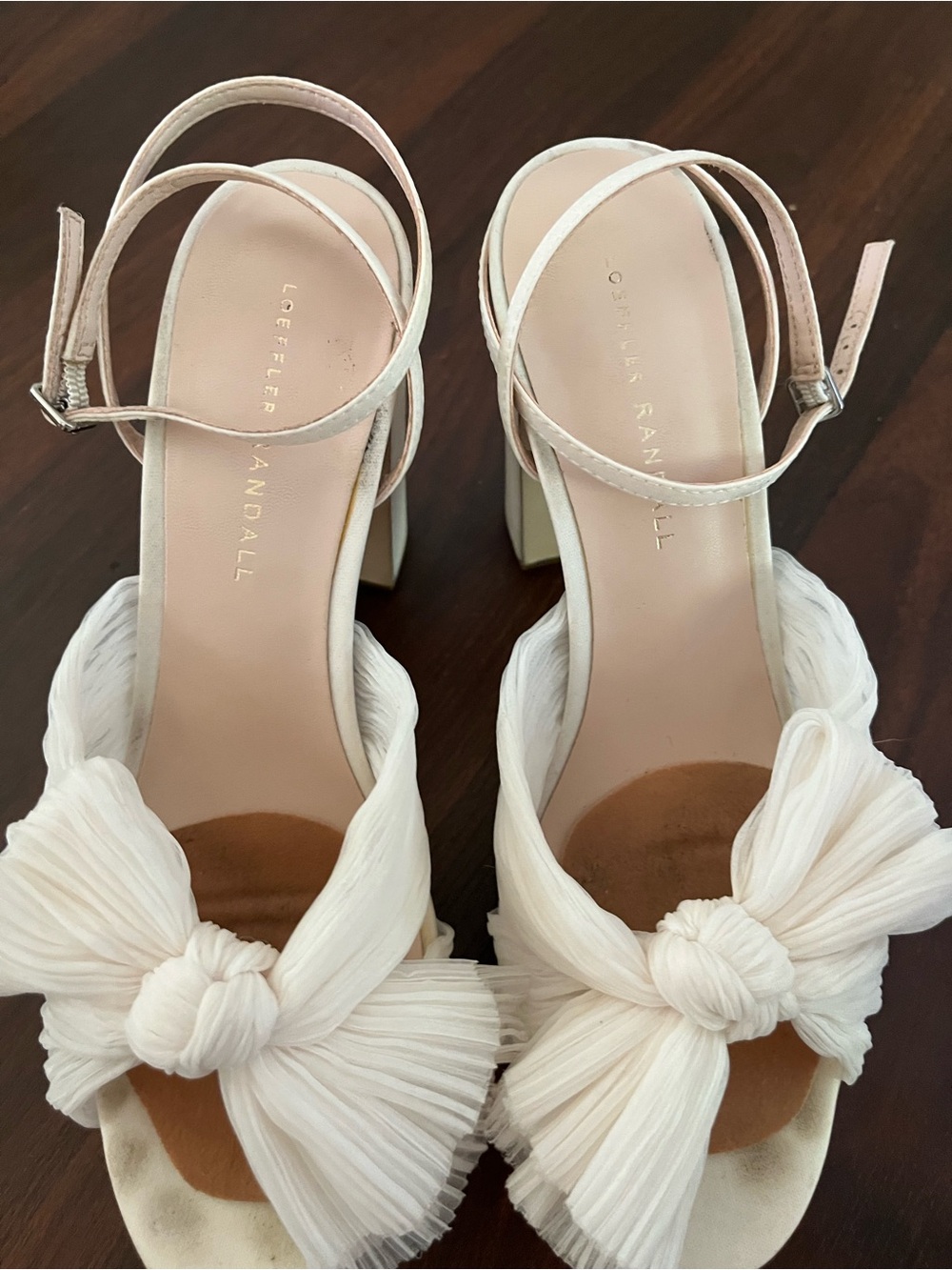 Loeffler Randall Natalia Pleated Bow Platform Sandals White Size 8.5 Wedding - Picture 3 of 12